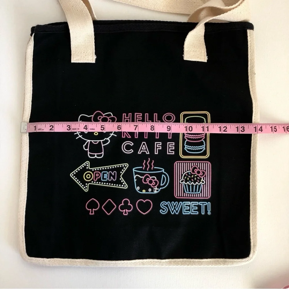 NWT Sanrio Hello Kitty Cafe Las Vegas Black Pastel Dessert Theme Canvas Tote Bag